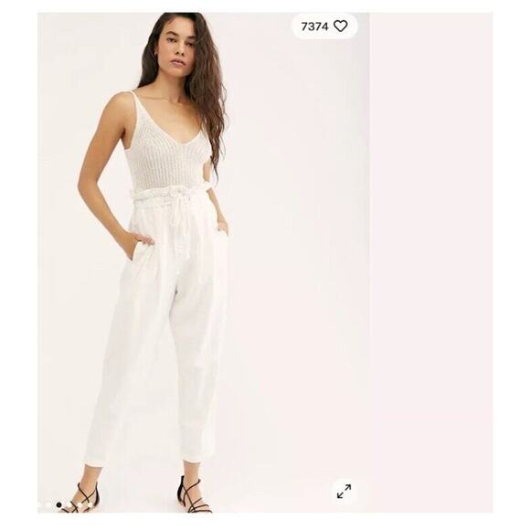Free People Margate Pleated Elastic Waist Paper bag Trouser Pants White Medium - Picture 7 of 8